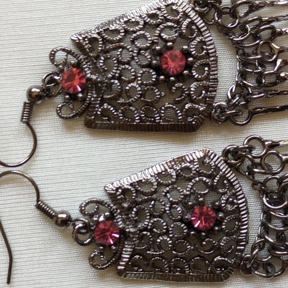 Vintage 3 Pair Silver Boho Earrings Swarovski Glass Aqua Rose Amethyst - Picture 6 of 7